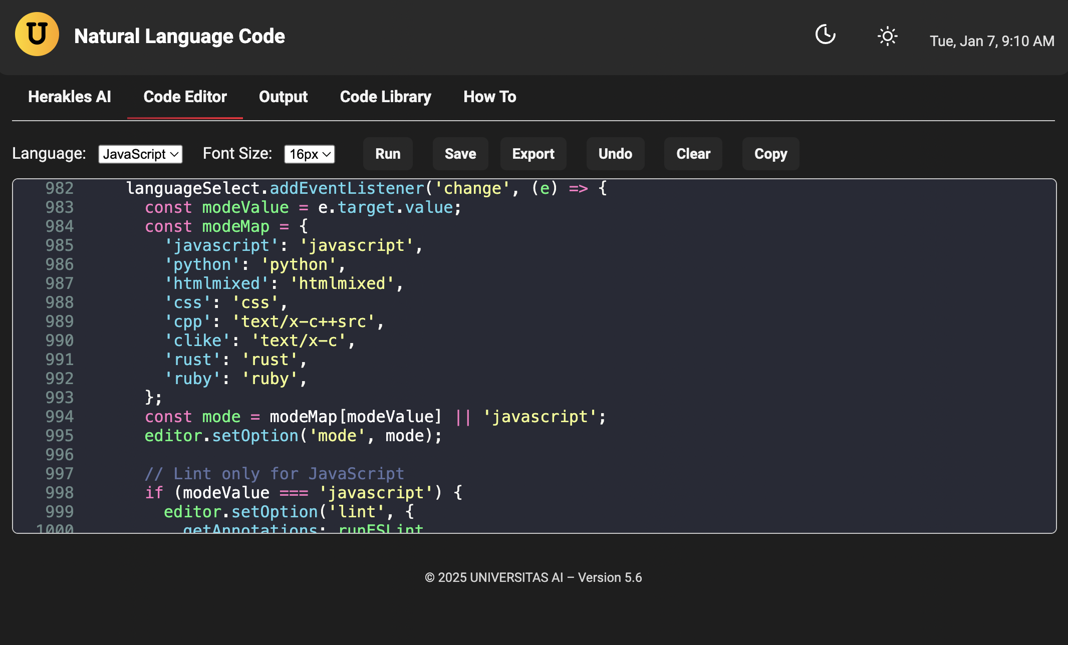 Code Interface